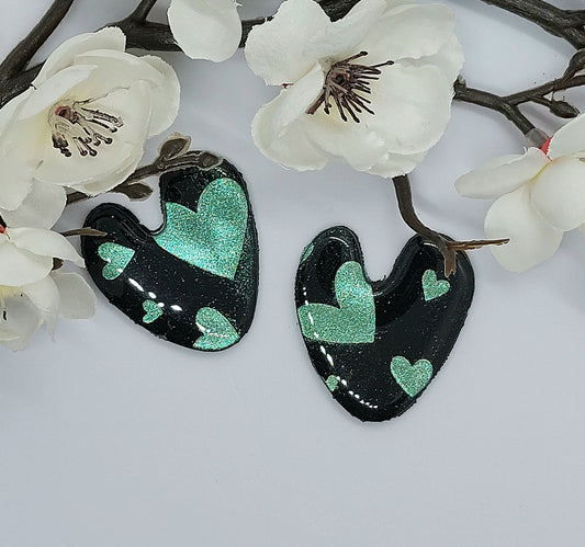 Black Organic Heart Earrings