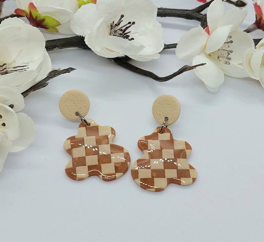 Checkmate Beige and Brown Earrings