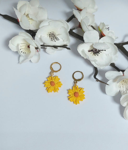 Yellow Flower Dangle Earrings - Small