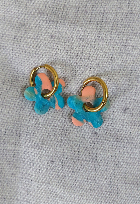 Coral Daisy Hoops Earrings