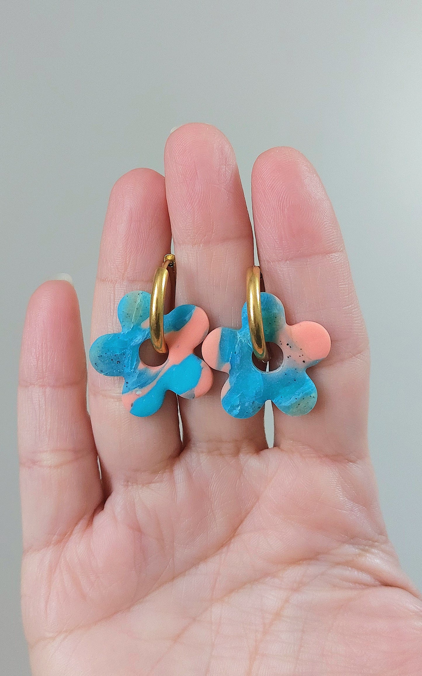Coral Daisy Hoops Earrings